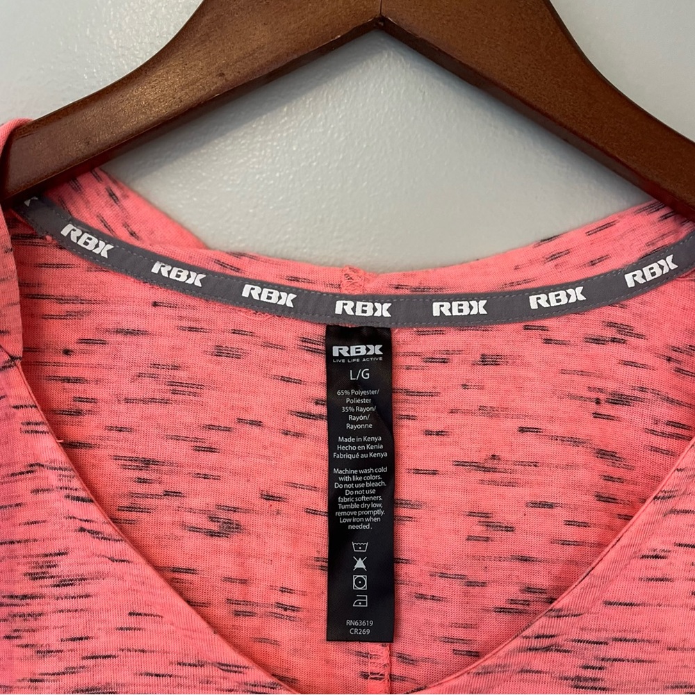 Reebok Coral & Black Striped Hoodie Shirt - Size Large 🏋️♀️✨ - Picture 5 of 7